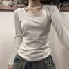 U-Neck Long Sleeve T-Shirt Women Spring Autumn Slim Casual Top Basic Solid Bottom Shirts Korean