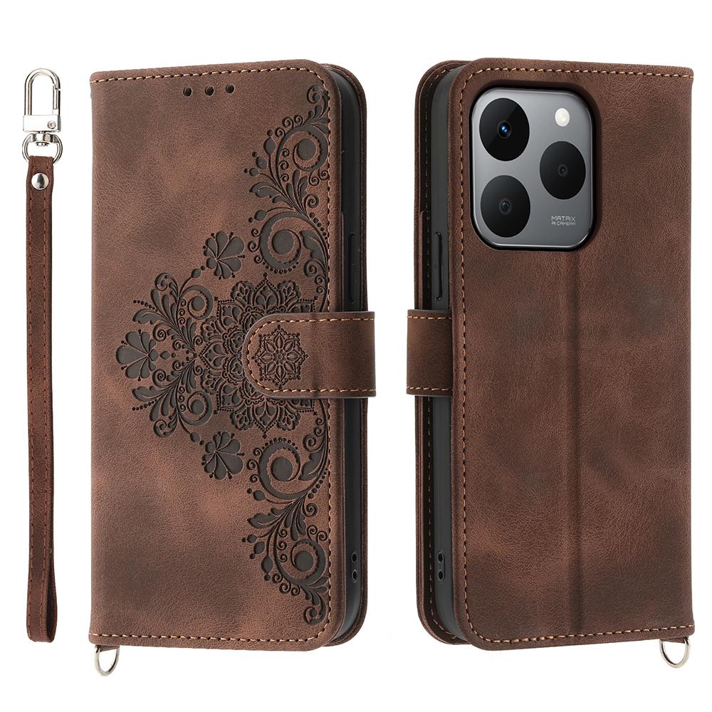 For Realme 15T 5G Case Flower Pattern PU Leather Wallet Phone Cover with Strap
