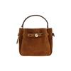 Romy Gold Logo Bucket Bag Cowhide Leather Shoulder and Handbag Mini Women Caramel Color