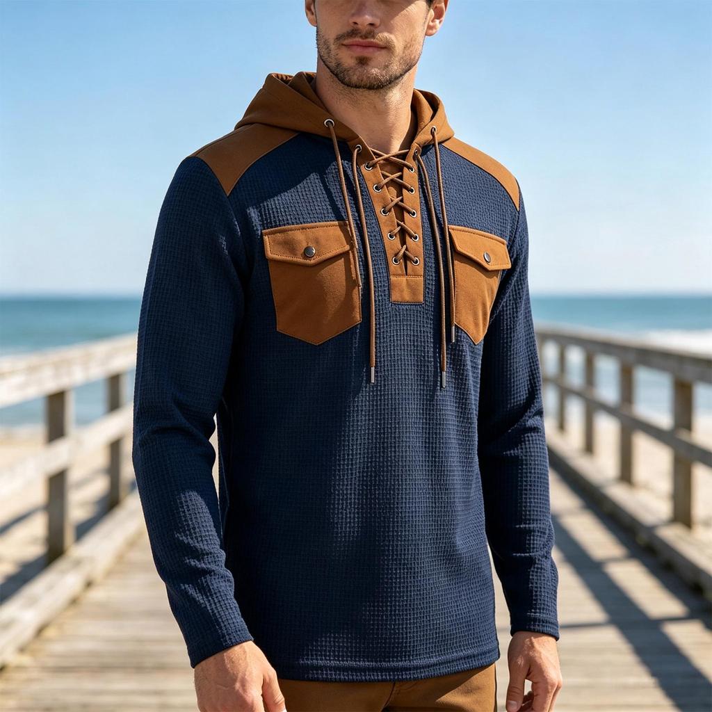 Men's Color Block Hoodie With, Long Sleeve Loose Fit Casual Sweatshirt for Spring and Fall