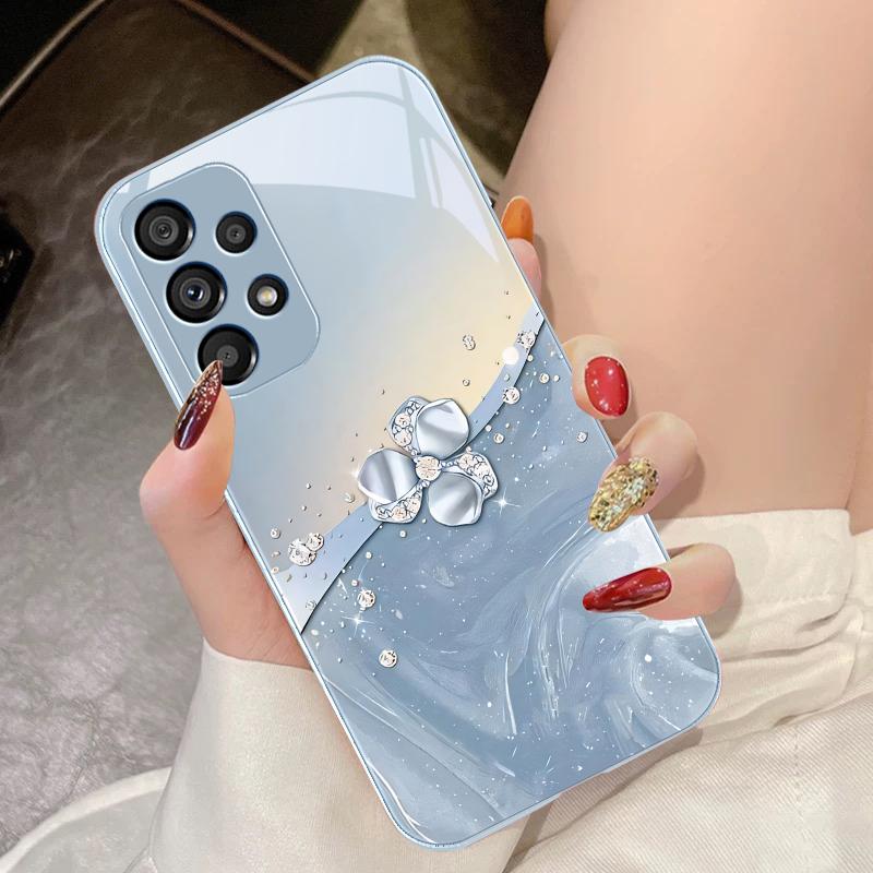 Diamond Like Floral Knot For Samsung Galaxy S10 4G S20 11E 30 S21 22 S24 Fe Pro S23 S25 Ultra 5G S9 Tempered Glass Phone Case