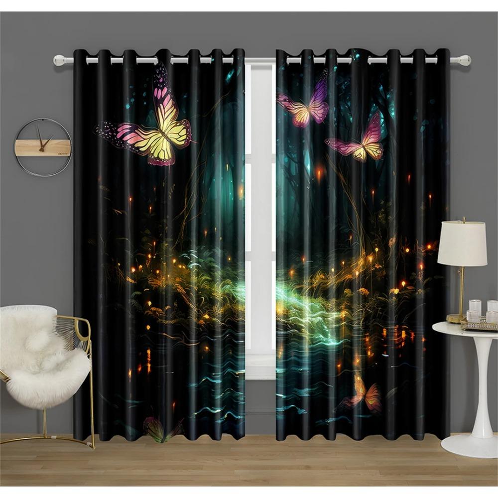 

Dreamland Forest Butterfly Curtains Mushroom Purple Children s Room Decorative Curtains Living Room Bedroom Decoration 2 pcs 50W130H(CM)X2PCS&Rod Pocket