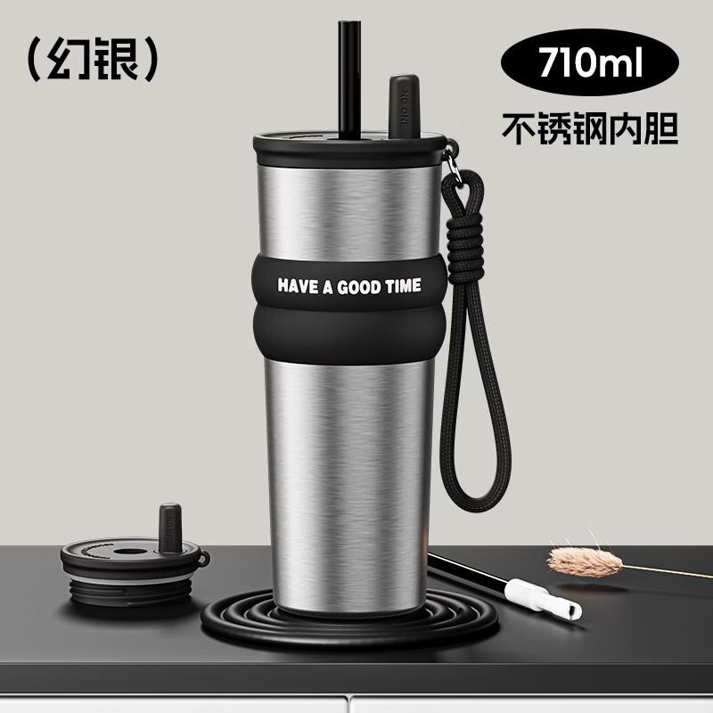 OLOEY Ceramic Insulated Travel Mug with Straw