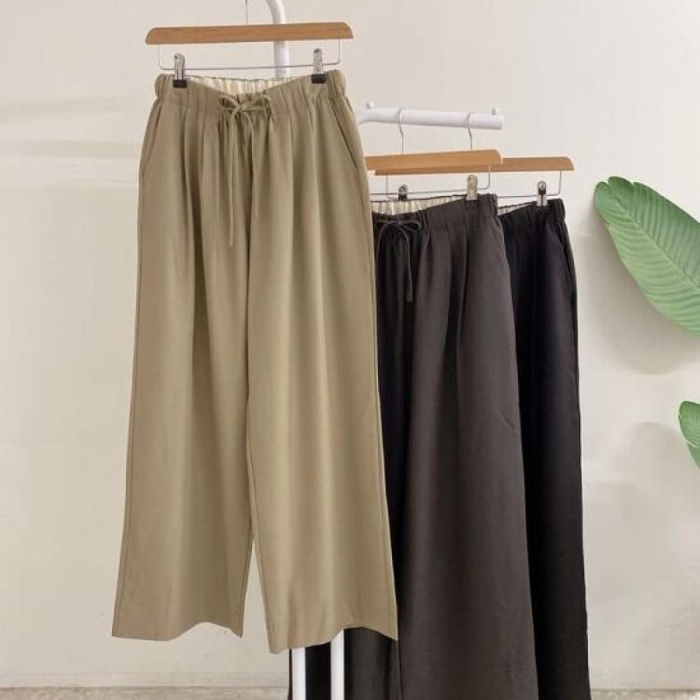 Honey J Women Totem String Pintuck Wide Banding Pants 3color