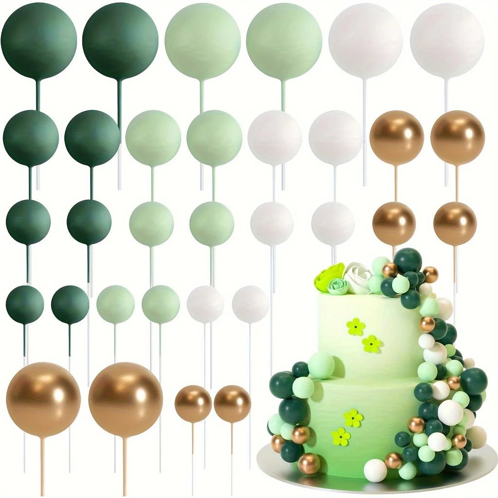 20Pcs Happy Birthday Cake Gold And Silver Foam Ball Wedding Party Birthday Cake Anniversary Party Decor DIY Christmas Decoration