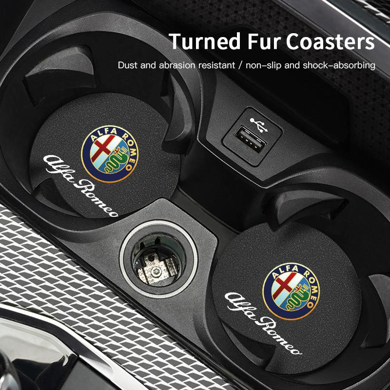 2 Pezzi Portabicchieri per Auto in Pelle Tappetino Portabicchieri d'Acqua per Alfa Romeo 4C 159 Spider Interni Auto Antiscivolo Tappetino Portabicchieri d'Acqua Tappi Valvole Pneumatici wzvc44