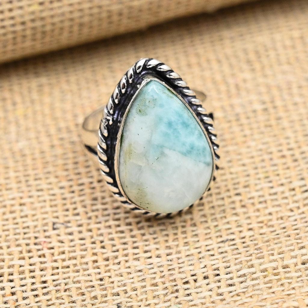 Niesamowity kamień szlachetny Larimar ręcznie wykonany pierścień ze srebra próby 925