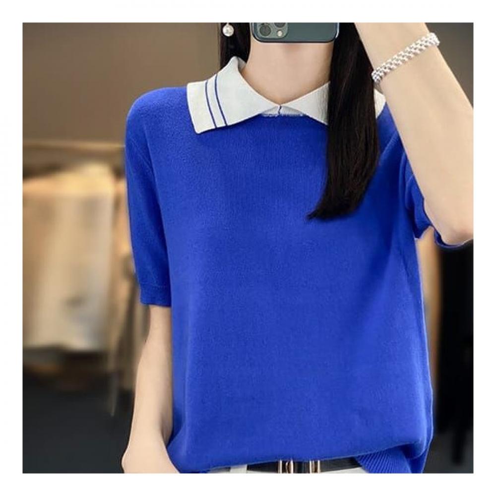 Navava Women Lovely Fresh Short Sleeve Collar Knit Nk2070