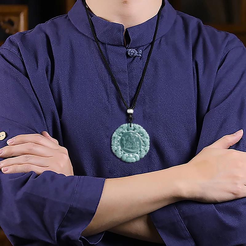 Blue Water Pi Xiu Jadeite Pendant - Unisex Lucky Jade Amulet