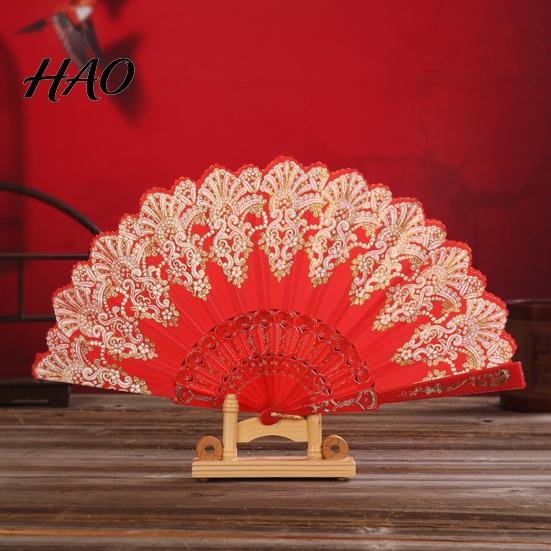 Dancing Fan Folding with Hanging Ring Smooth Opening Comfortable Grip Dance Clear Pattern Chinese Style Fabric School Supply