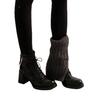 Cowhide Version~ Commuter Style Small High-heeled Martin Boots Women's Retro Temperament Round Head Lace-up Rear Zipper Small Short Boots