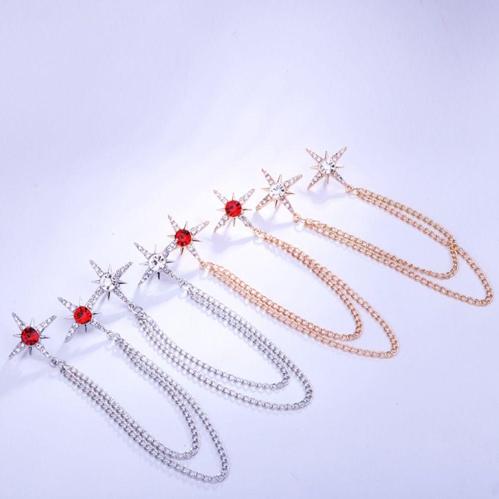 Metal Star Collar Brooch Chain Double Layer Chain Chain Brooch Creative Gift Shirt Collar Pin