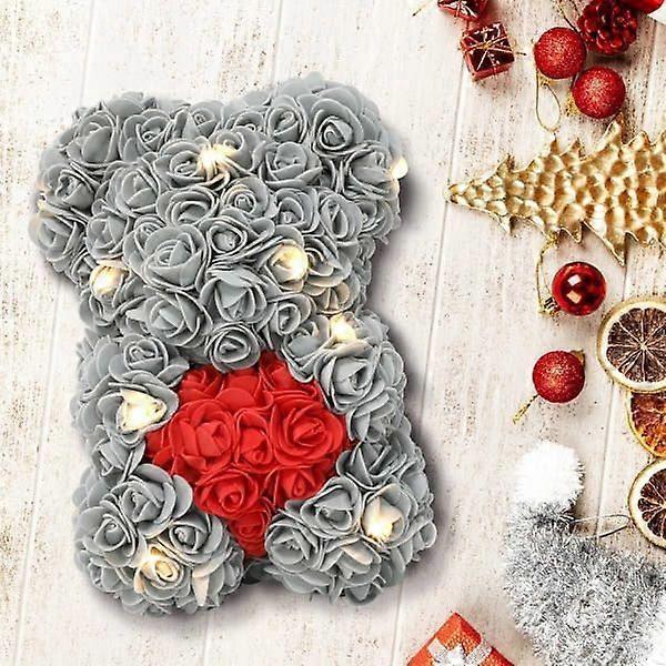 Valentine's Day, rose bear handmade rose teddy bear rose teddy bear - Gift for Valentine's Day, Mother's Day, transparent gift box (gray)