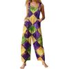 Womens Casual Overalls Jumpsuits Adjustable Straps Sleeveless Carnival Print Comfy Rompers With Pocket