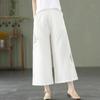 Spring/Summer Plus Size Loose Cotton Linen Embroidered Retro Wide-Leg Pants