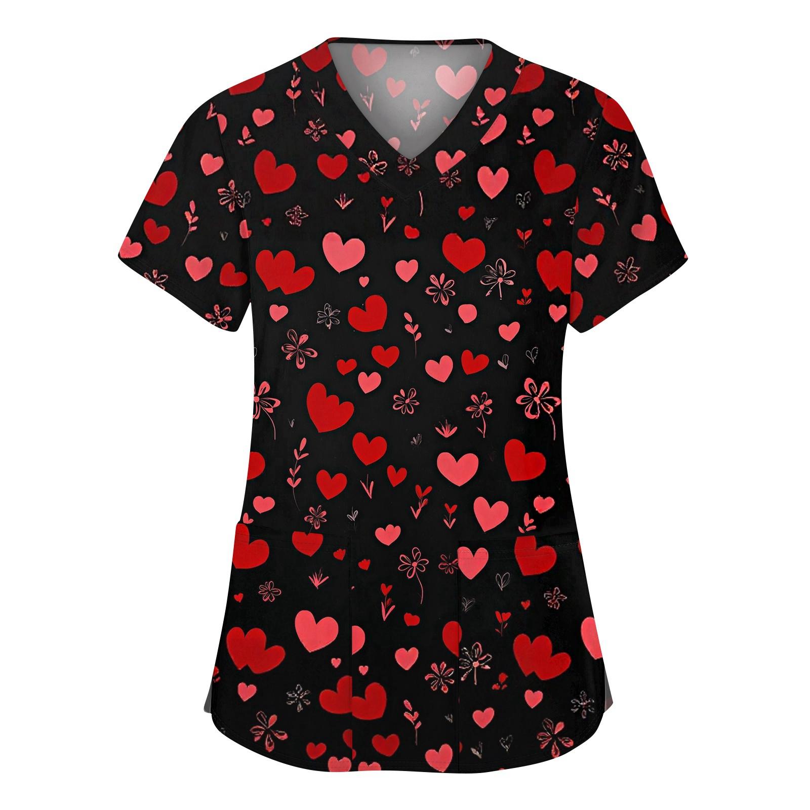 

Женская мода с v-образным вырезом, короткими рукавами и карманами, топы с принтом M