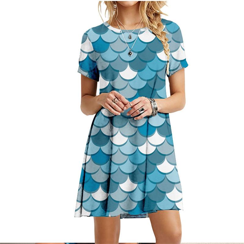 Size S-6XL 3D Fish Scales Print Dresses Summer Beach Dress Women Short Sleeve Dress Casual O-Neck Ladies Plus Size Dress Vestido
