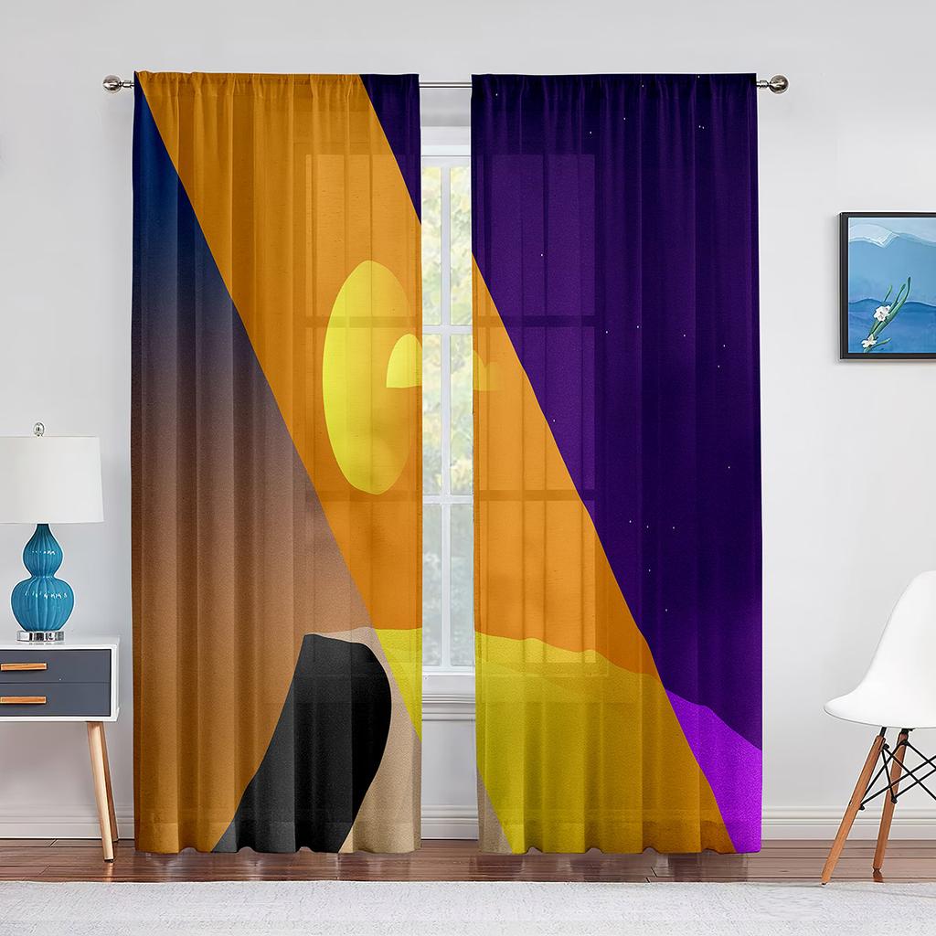 Cartoon Rocket Galaxy Moon Tulle Voile Curtains Out Space Window Sheer Curtain for Kids Boys Bedroom Living Room Organza Drapes