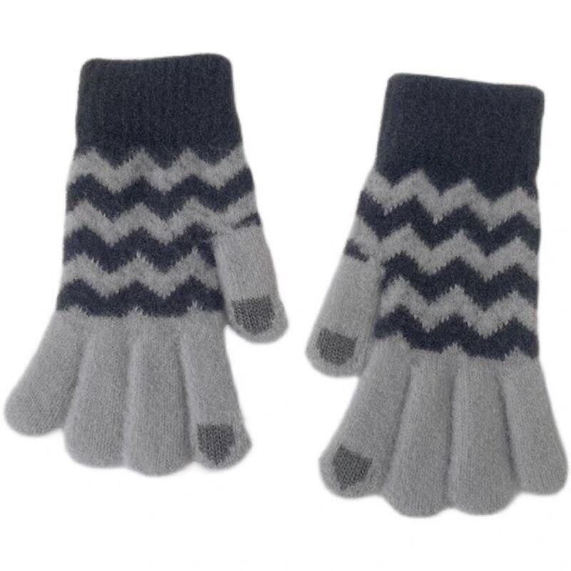 Warm Winter Gloves for Women Korean Couple Touch Screen Five Pointer Knitted Men Riding Bicycle Plus Velvet Student Thickened Cute Jacquard