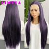 AIMEYA Dark Purple Wig Long Silky Straight Synthetic Lace Front Wig Natural Hairline Daily Wear Cosplay Purple Lace Front Wig
