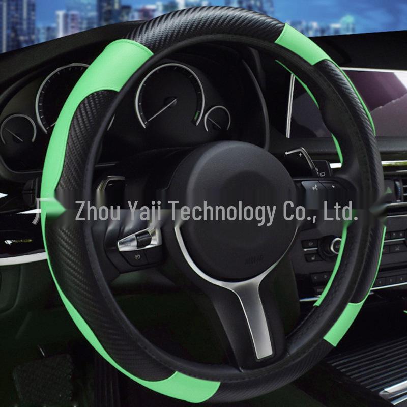All-Season Universal Carbon Fiber Steering Wheel Cover, Elastic Leather, No Inner Ring
