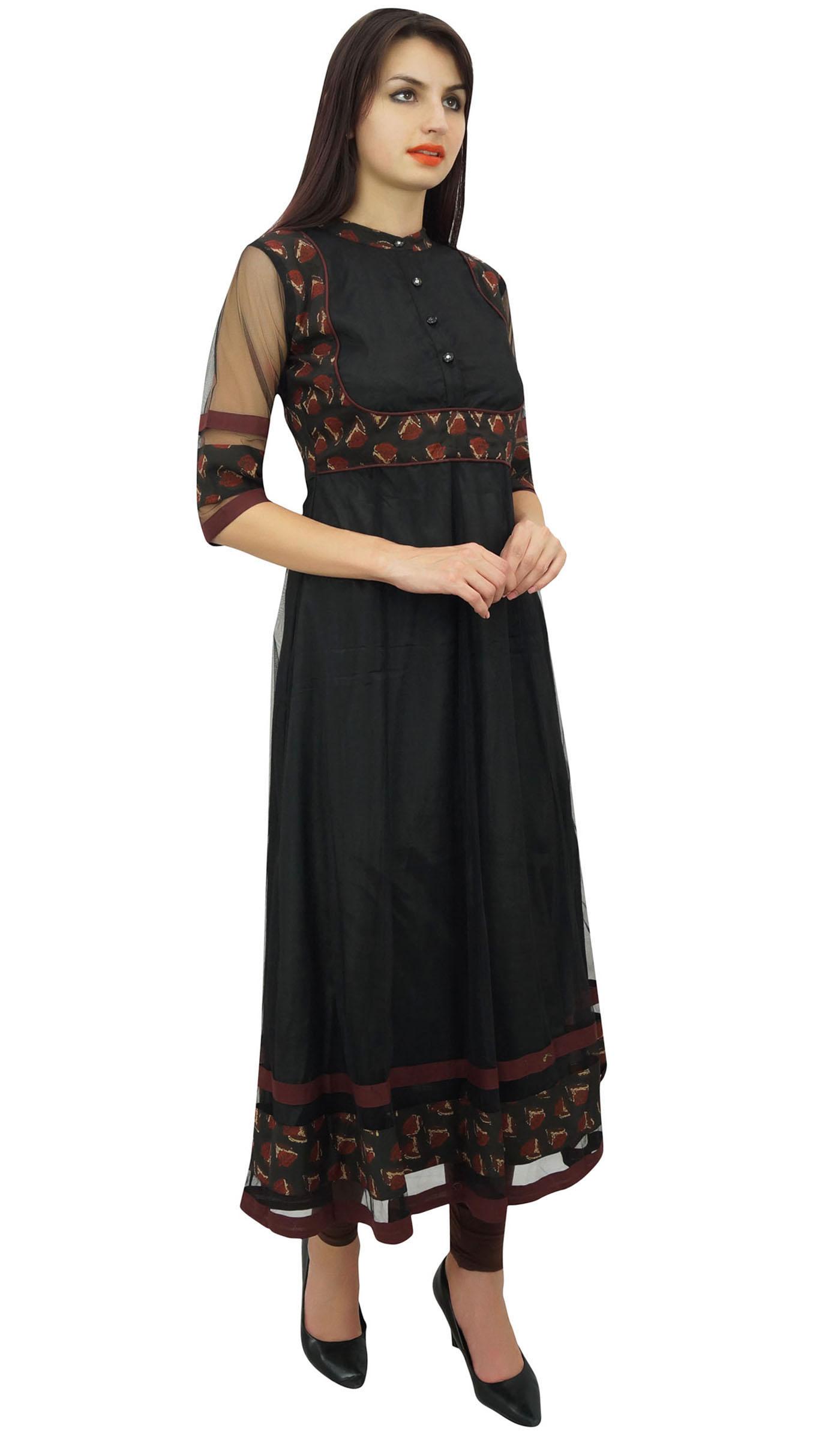 

Phagun Жіноча чорна туніка в сітці, довга етнічна блузка Anarkali Kurta Kurti- 8