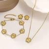 European High-End Titanium Steel Lucky Five-Leaf Flower Mother-of-Pearl Jewelry Set