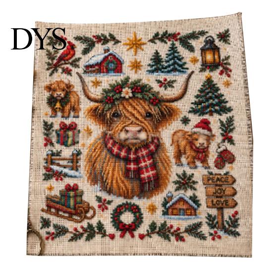 Handmade Christmas Decoration Projects Animal Cross Stitch Kit, Holiday Embroidery Starter Seasonal Present for Friends Pattern, Festive Craft