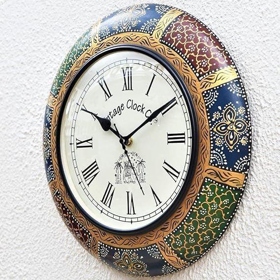 Wooden Hand-Painted Wall Analog Clock / With Seconds Needle / Roman Numerals