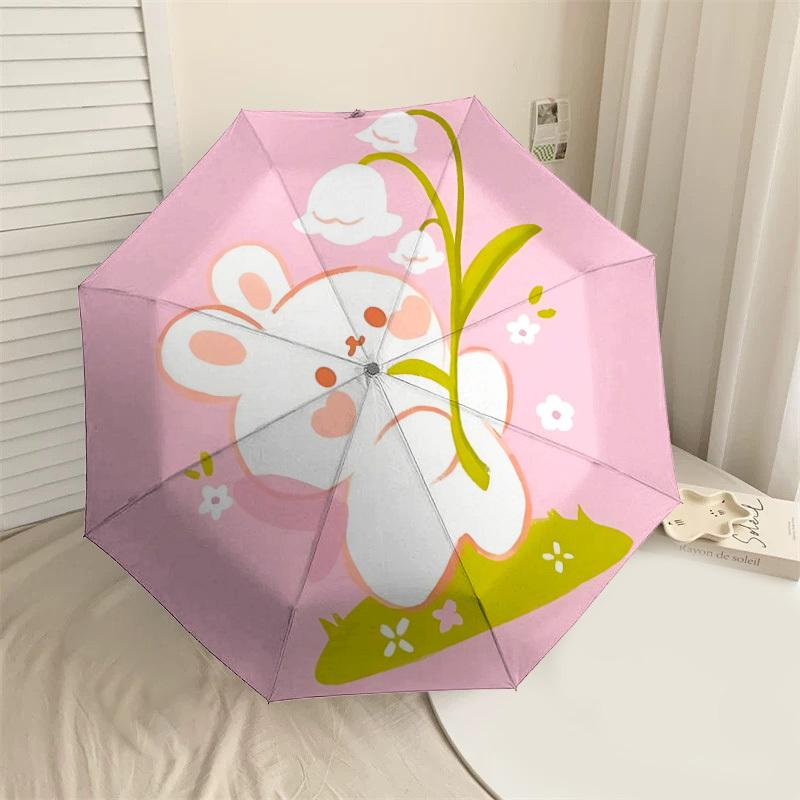 1 Adet Tavşan Çiçekli Otomatik Katlanır Şemsiye 8 Kemerli Demir Çerçeve, Seyahat, Günlük Kullanım, Doğum Günü, Kadın ve Erkek Hediyesi için Uygundur c1231045