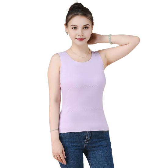 Colete térmico feminino de inverno, sem costura, dupla face, pelúcia, trava rápida de temperatura, gola redonda, ajuste fino, elástico, sem mangas, roupa interna, parte inferior, regata