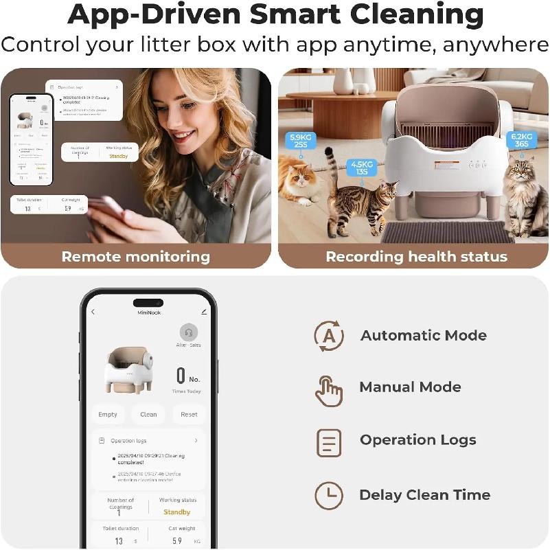 Automatic Self Cleaning Cat Litter Box Intelligent Cat Litter Pan Open-Top Design Odorless APP Control Cat Sand Box Tray