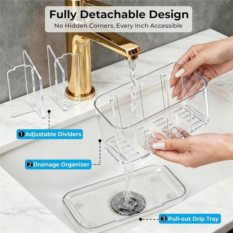 Wall Mounted& Countertop Bathroom Toothbrush Holder With Drainage, Detachable Adjustable Divider, 5 Slots-B61B