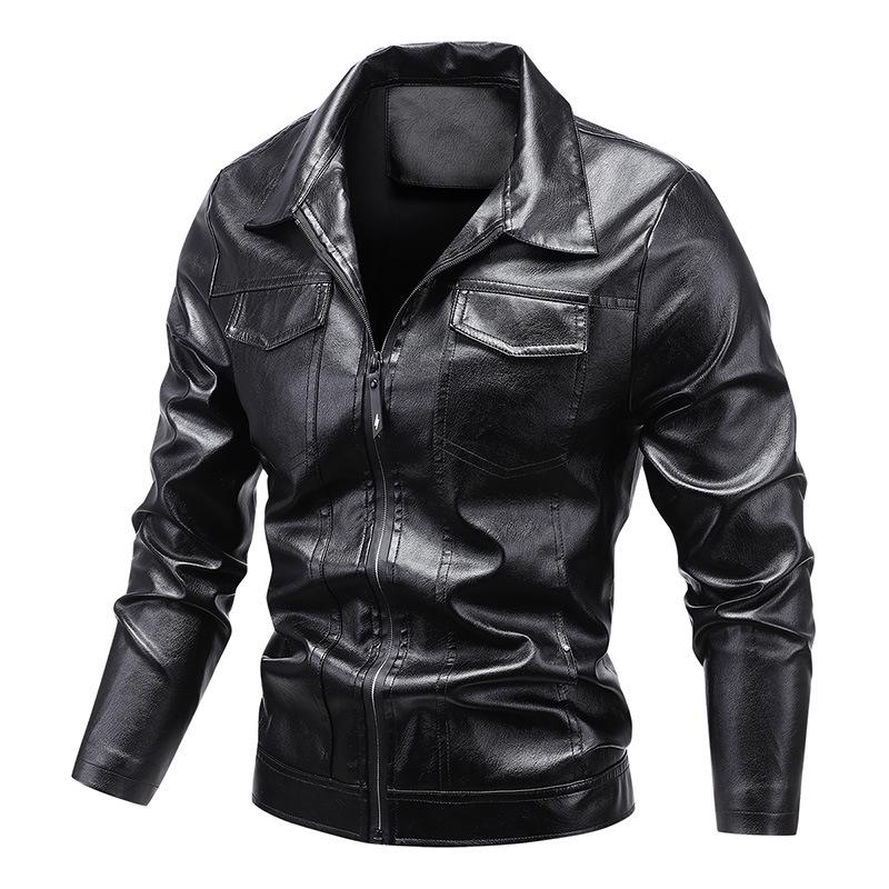 Men's 2023 Leather Motorcycle Jacket - Windproof, Warm, Trendy Outerwear with Lapel for Autumn/Winter