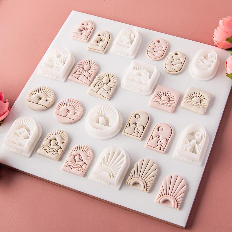 Coconut Tree Sun Polymer Clay Cutter Summer Holiday Sunset Sunrise Landscape Arc Clay Cutter for Earrings Jewellery