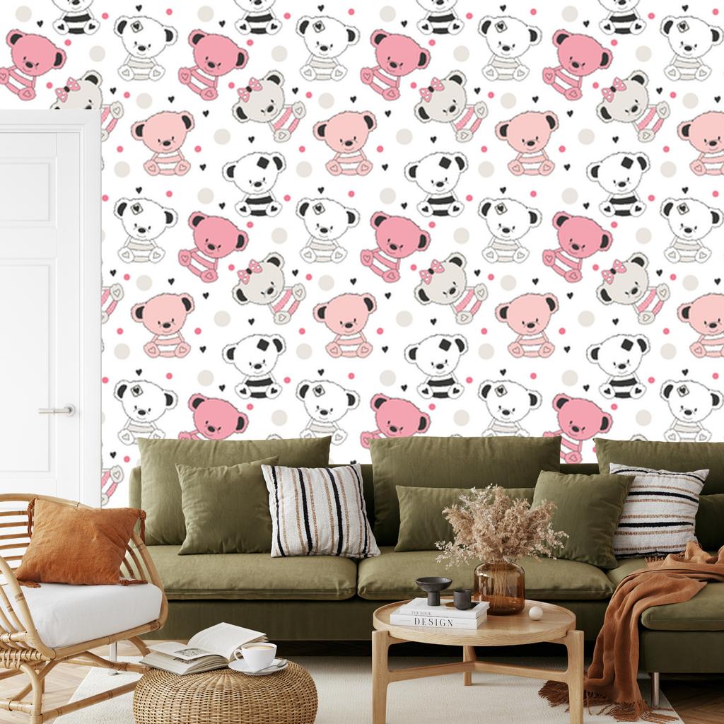 Colorful Teddy Bears Wallpaper for Living Room and Bedroom 50x1000