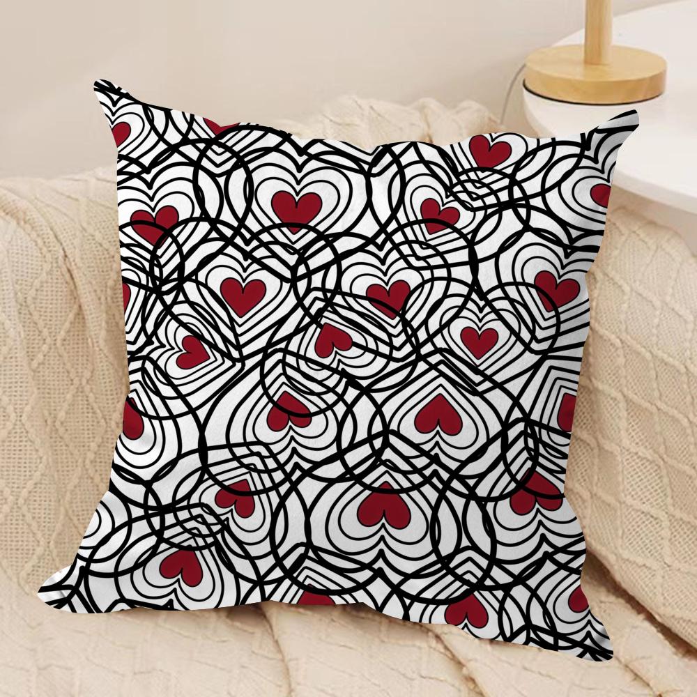 Happy Valentines Day Cushion Cover Silky Short Plush DoubleSided Printed Pillow Case for Sofa All Seasons Home Decor Gift