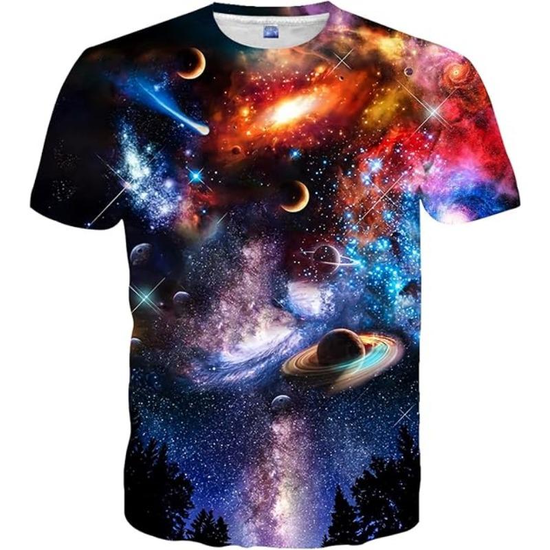 Popular Sale Stylish Outdoor Comfort Polyester Men's Short Sleeve T-Shirt with Interstellar Sci-Fi Pattern Digital Print