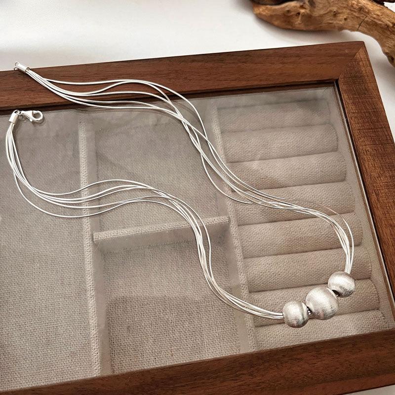 Necklace Women's Multi Layered Octagonal Snake Bone Chain Drawn Round Ball Necklace with Heavy Design Sense