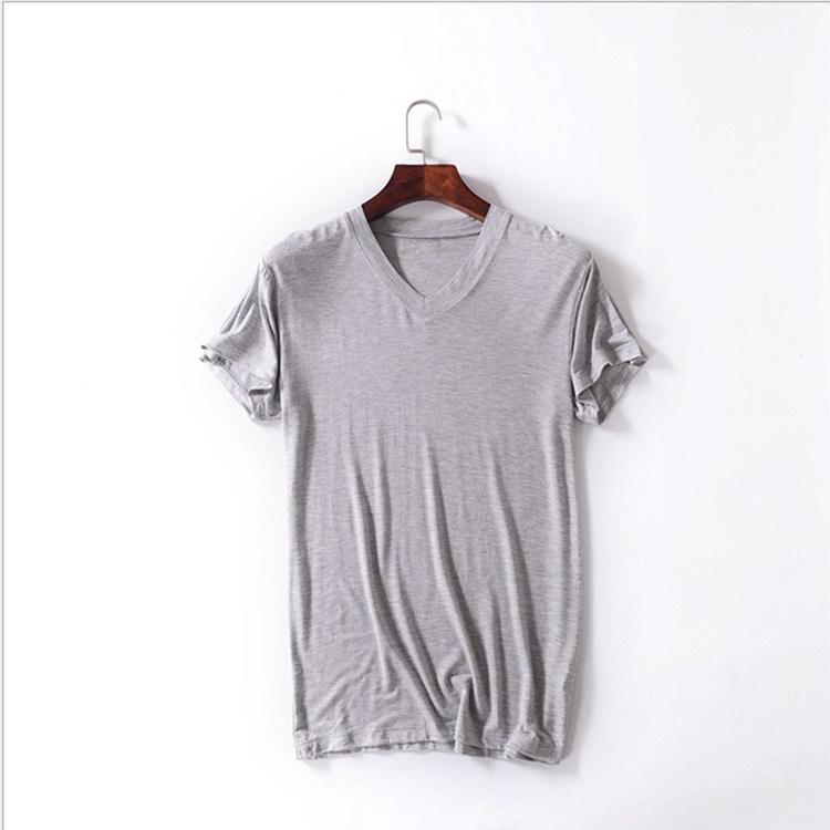Summer Modal Short-sleeved T-shirt Men's V-neck Bottoming Shirt Large Size Loose Solid Color Sports Slim Men's Clothing