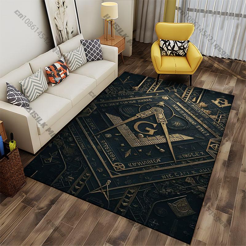 Masonic Symbols and Geometric Designs Carpet Yoga Living Room Room Decor Children's Crawling Mat Doormat Area Rug Games Mat