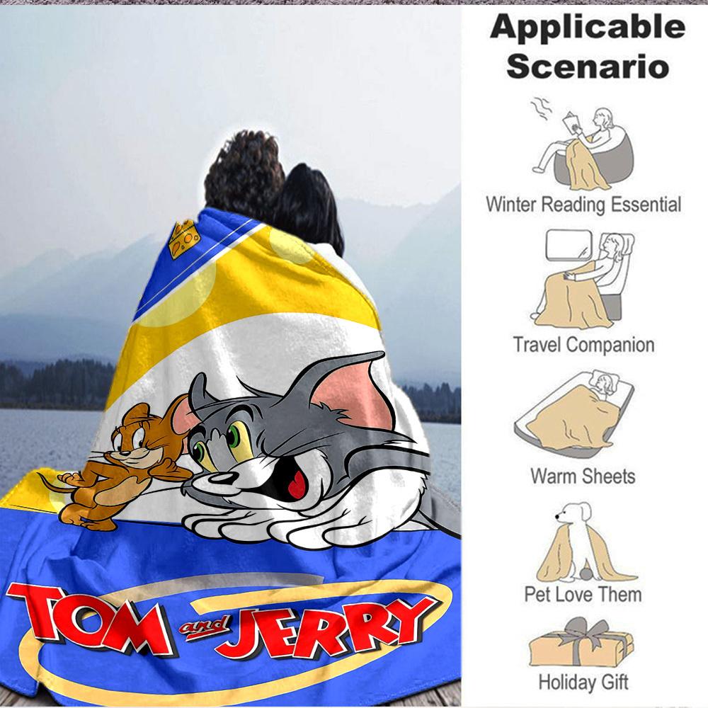 1pc Tom Jerry Flannel Throw Blanket - HD Printed Lightweight Soft Warm All-Season Blanket for Sofa, Bed, Travel, Camping 129
