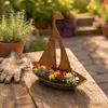 Vintage Style Garden Ornament Rustic Iron Sailboat Planter, Metal Nautical Flowerpot for Succulents Herbs, Weather Resistant Planter 3D Boat