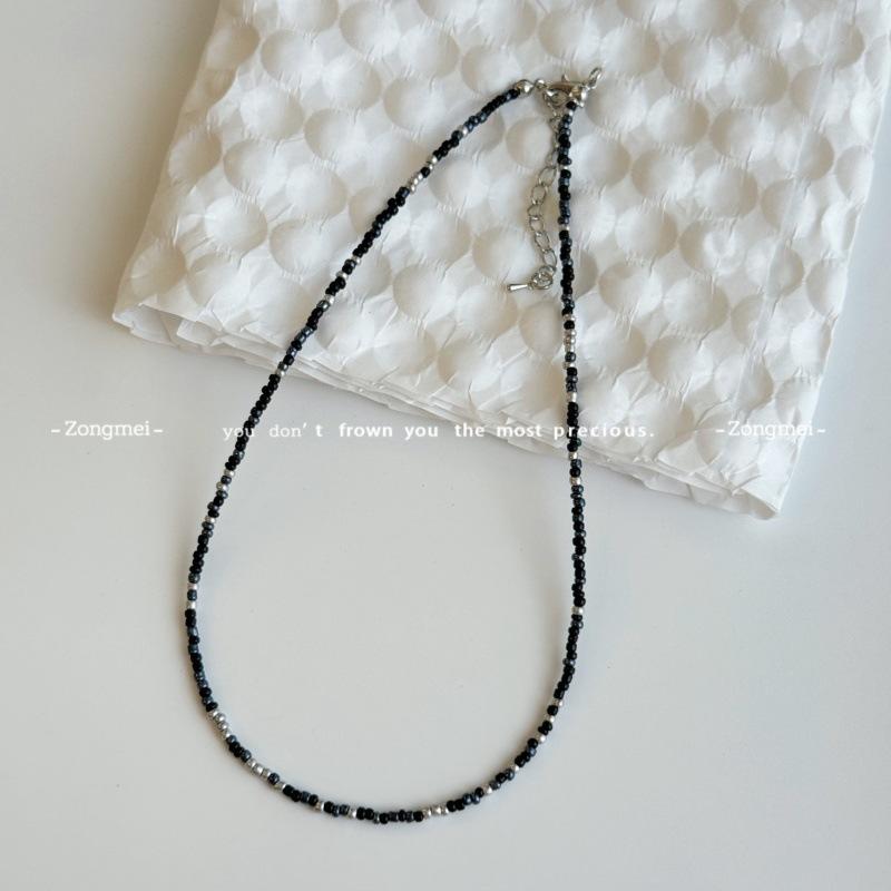 Mori sweet girl style DIY colored rice beads necklace female dopamine millet beads beaded neck chain necklace