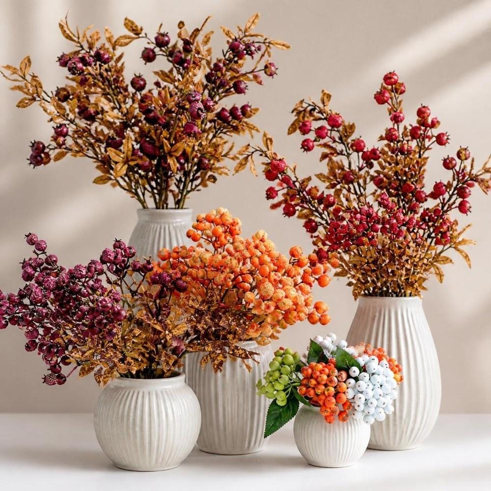Plastic Foam Artificial Pomegranate Branches Long Branch Fruit With Leaves Simulated Pomegranate Fruit Hawthorn