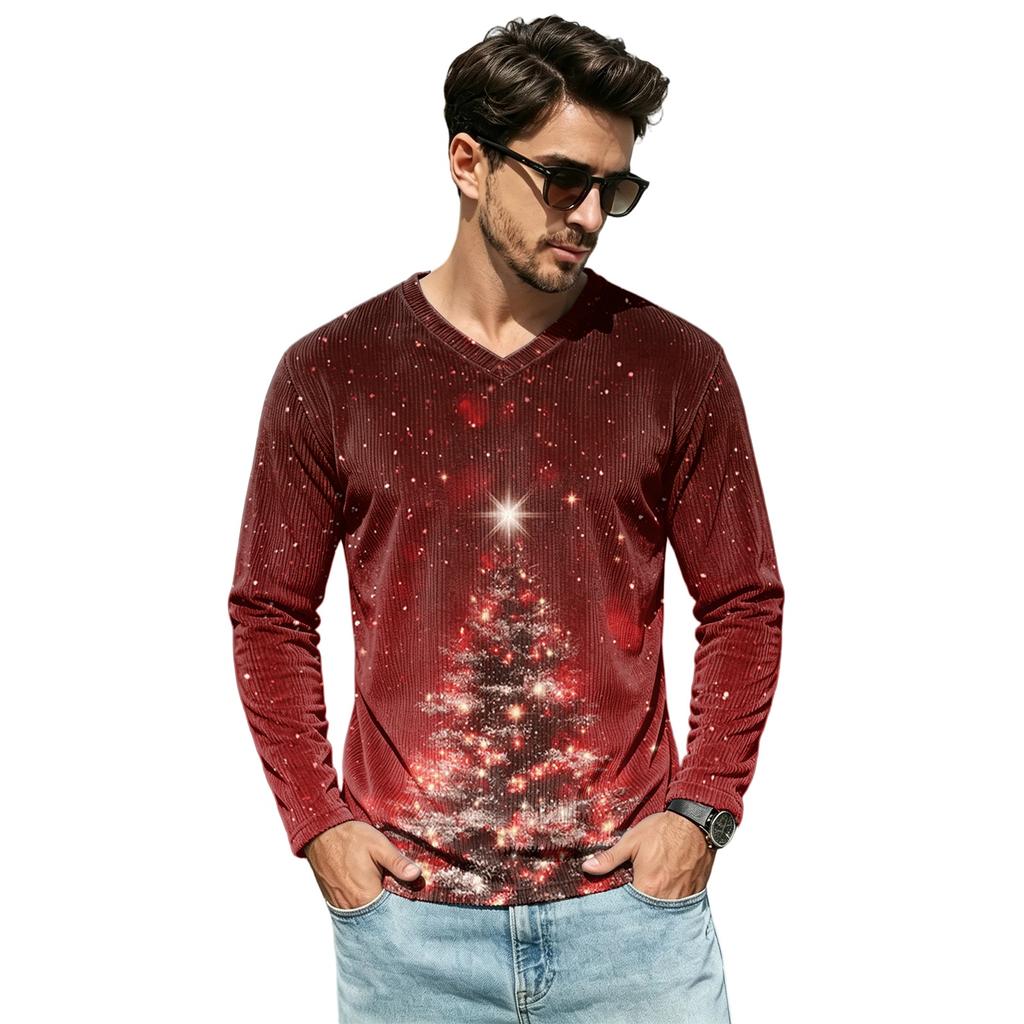 Men's Casual Loose Fit V-Neck Shirt for Daily Wear