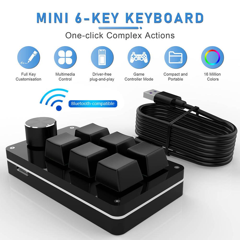 Macro Keyboard Bluetooth USB Custom 6 Key 1 Knob Programming Mechanical Keyboard Hot Swap Custom Keypad RGB Mini Gaming Keyboard