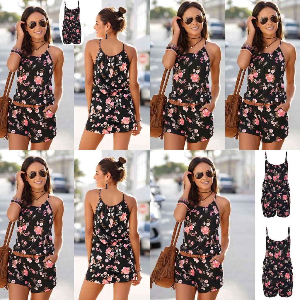 Stylish Women's Backless Jumpsuit With Pockets And Floral Design For Effortless Fashion