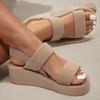 Damen Sommer gewebtes elastisches Band Keilsandalen mit dicker Sohle Freizeitschuhe