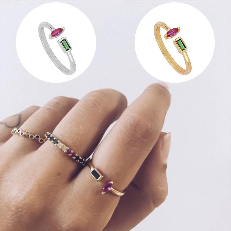 S925 Sterling Silver Ring Ins Minimalist Irregular Colored Diamond Ring Temperament Gold-plated Open Adjustable Ring